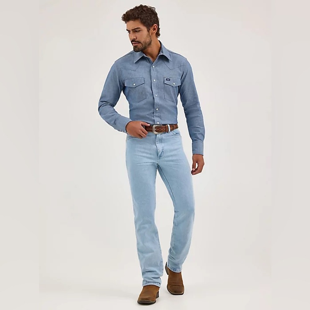 Wrangler Men’s Light Blue Cowboy Cut Slim Fit Western Denim Jeans